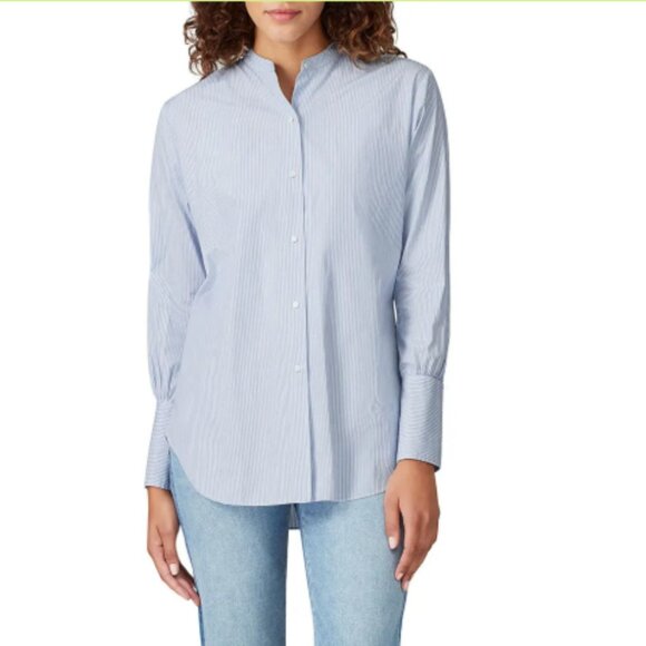 EUC Nili Lotan Faye Blue Striped Button-Up Shirt - Picture 1 of 9